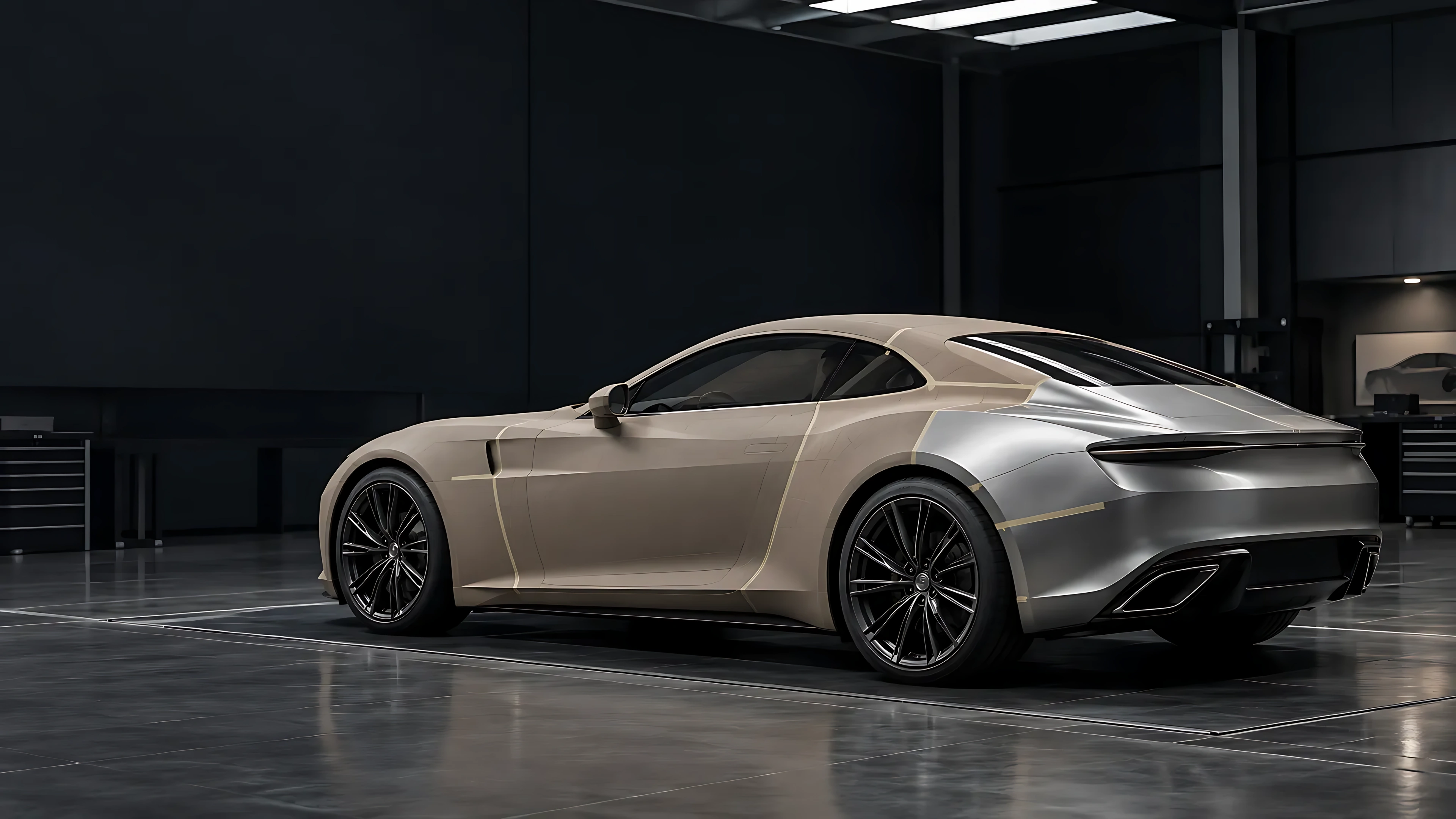 Automotive development model, rear three-quarter view